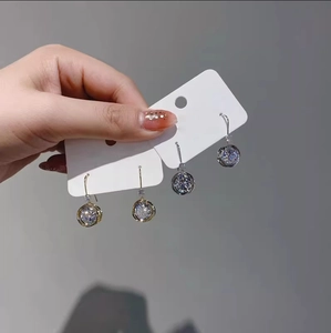 Round Cubic Zirconia Dangle Earrings For Women With Copper Earring Post Shiny Geometric Minimalist Luxury Jewelry