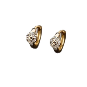 Elegant 18K gold hollow coin hoop earrings with micro-pave zircon crystals for women
