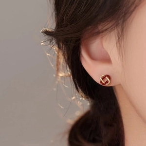 Boucles D'oreilles Puces Noeud Émail Rouge Pour Femmes Cuivre Avec Zircone Style Rétro Français Bijoux Élégants