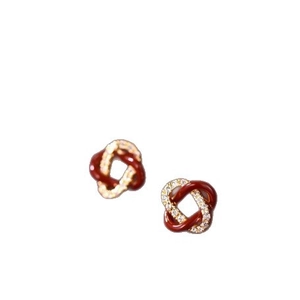 Boucles d'oreilles nœud vintage français en émail rouge et argent avec micro-incrustation
