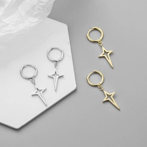 S925 sterling silver geometric star hoop earrings in gold and silver finish