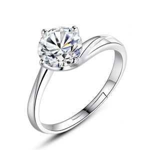 Anello Con Zircone Rotondo Rame Placcato Platino Castone Quattro Griffe Regolabile Gioielli Da Dito Regalo Elegante Donna