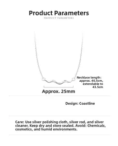 Detailed size chart for silver wave pendant necklace with 40.5cm chain and 3cm extension
