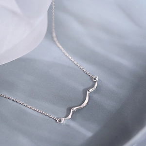 Minimalist Wave Pendant Necklace Copper Silver Plated Dainty Clavicle Chain Geometric Jewelry For Women Girls