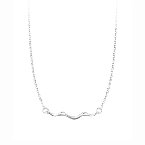 Elegant silver wavy bar pendant necklace with minimalist curve design on white background