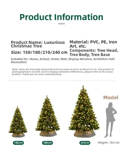 Size comparison chart for artificial Christmas trees showing heights from 150cm to 240cm