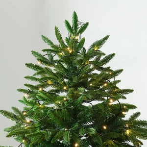 Cime de sapin de Noël vert en PE avec lumières LED chaudes et branches denses déco