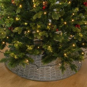 Collare per albero di Natale intrecciato grigio con luci LED e bacche decorative