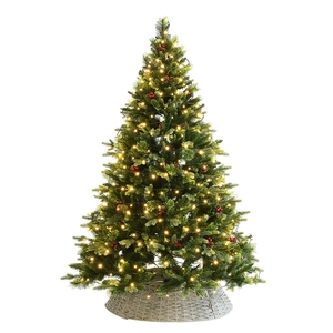 Albero di Natale artificiale da 2,4m con luci LED, bacche rosse e pigne naturali