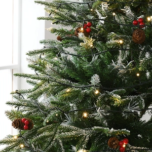 1.8m Christmas tree with PVC pine needles, snow flocking, pine cones and red berries