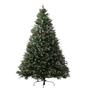 1.8m snow-flocked Christmas tree with pine cones, red berries and a metal stand