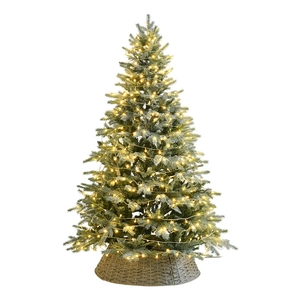 Sapin de Noël enneigé 1,8m avec LED chaudes et base en osier gris pour décoration