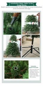 Detalle del árbol de Navidad de 2,1m que muestra la estructura de paraguas y el soporte