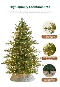 Detail of 1.8m green Christmas tree with LED lights and reinforced iron base stand