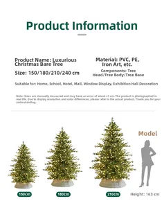 Size comparison chart for luxury PE mixed pine Christmas trees from 150cm to 240cm height