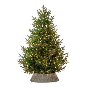 Árbol de Navidad artificial de 2,1m con luces LED cálidas y base de mimbre gris