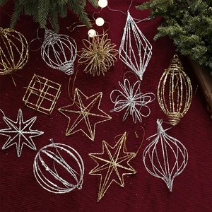 Glitter IJzer Holle Kerst Hangers Voor Boom Ster Bal Druppel Vormen Feestelijke Vakantie Huis Decoratie Goud Zilver Metaal Kerst Ornament