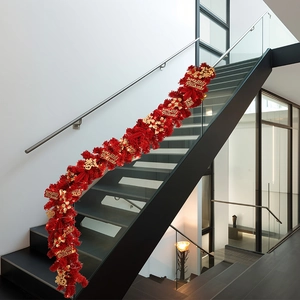 Artificial red fortune tree festive garland with gold Fu pendants for home decoration