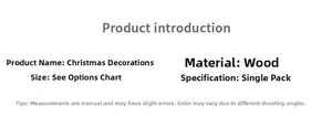 Detail specifications for wooden Merry Christmas hanging ornaments and size information