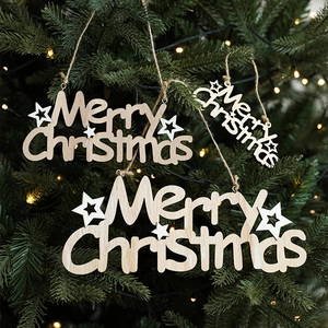 Wooden Merry Christmas Hanging Sign Letter Ornament For Christmas Tree Decoration Star Holiday Home Party Decor