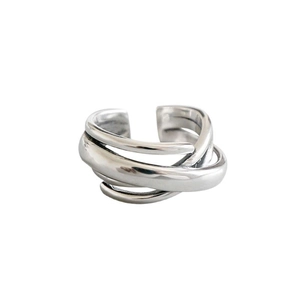 Anillo abierto de plata S925 con diseño de nudo tejido multicapa y estilo moderno