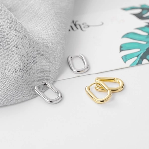 Boucles d'oreilles créoles ovales minimalistes en argent S925 coloris or et argent
