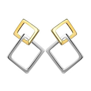 925 Sterling Silver layered hollow geometric square earrings in gold and silver finish