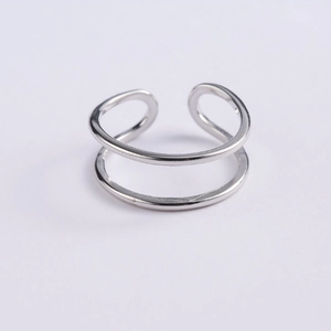 Minimalist double-layer 925 silver open ring with a polished surface for women