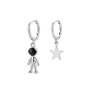 Boucles d'oreilles asymétriques astronaute et étoile en argent massif S925