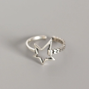 Star Hollow Ring Copper Silver Plated Braided Geometric Open Adjustable Fashion Jewelry Women