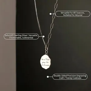 S925 sterling silver necklace featuring a retro lettered round pendant on a mixed chain