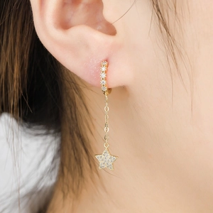 Elegant gold S925 silver star drop earrings with pavé cubic zirconia for women