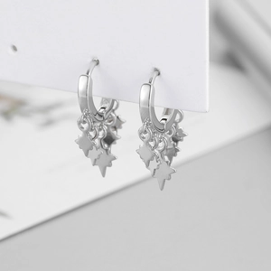 Minimalist S925 sterling silver hoop earrings with triple hanging star pendants