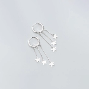 S925 sterling silver drop earrings with long chain tassels and star pendants