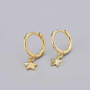 Detailed view of S925 sterling silver hallmark on gold-plated star hoop earring