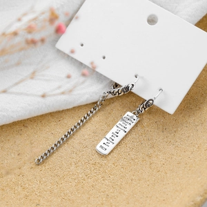 Vintage S925 silver asymmetrical earrings with chain and letter engraved square tag