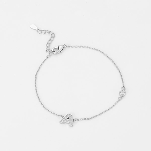 S925 silver O-chain bracelet with sparkling zircon letter A and round bezel charm