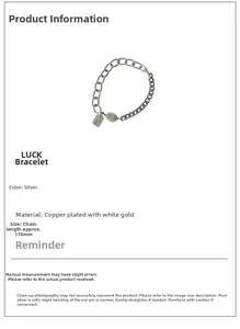 Detail der silbernen Gliederkette mit Luck-Anhänger, Maßen und Platinbeschichtung