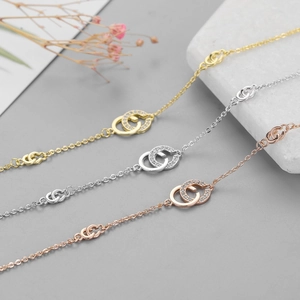 Elegant Bracelet Copper Real Gold Plated Interlocking Double Rings AAA Zircon Pavé Jewelry For Women Simple Daily Style