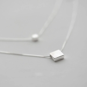 Minimalistische Geometrische Würfel 925 Sterling Silber Anhänger Halskette Damen Mehrlagige Kupfer Box Kette Schmuck