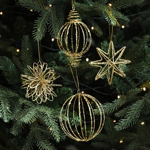 Christmas Tree Hanging Ornaments Gold Iron Glitter Hollow Star Ball Drop Pendants Festive Holiday Decor