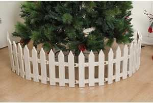 Close-up of white plastic Christmas tree fence panels with snap-on buckle connectors