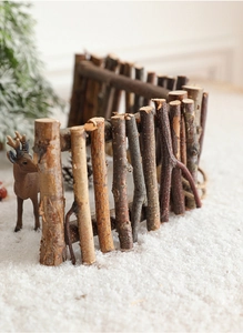 Rustic natural wood branch fence for Christmas tree base and micro landscape decor