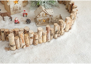 Detailed wave-shaped natural birch wood mini fence for festive Christmas scene decor