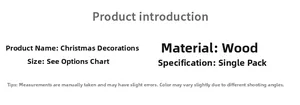 Christmas pine cone ornament specifications listing wooden material and dimensions