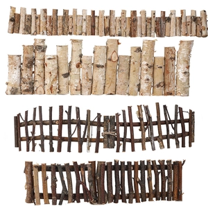 Set of four styles of natural miniature wooden fences for Christmas tree decoration