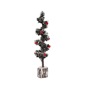 40cm desktop mini Christmas tree with snow pinecones berries and wooden base