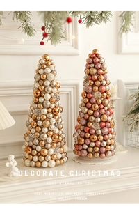 Detail of 35cm conical Christmas tree tabletop decor made of assorted decorative balls