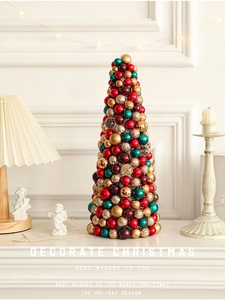 35cm tabletop Christmas tree tower made of colorful red green and gold decorative balls