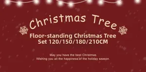 Size specifications chart for luxury artificial Christmas trees available in 120cm to 210cm